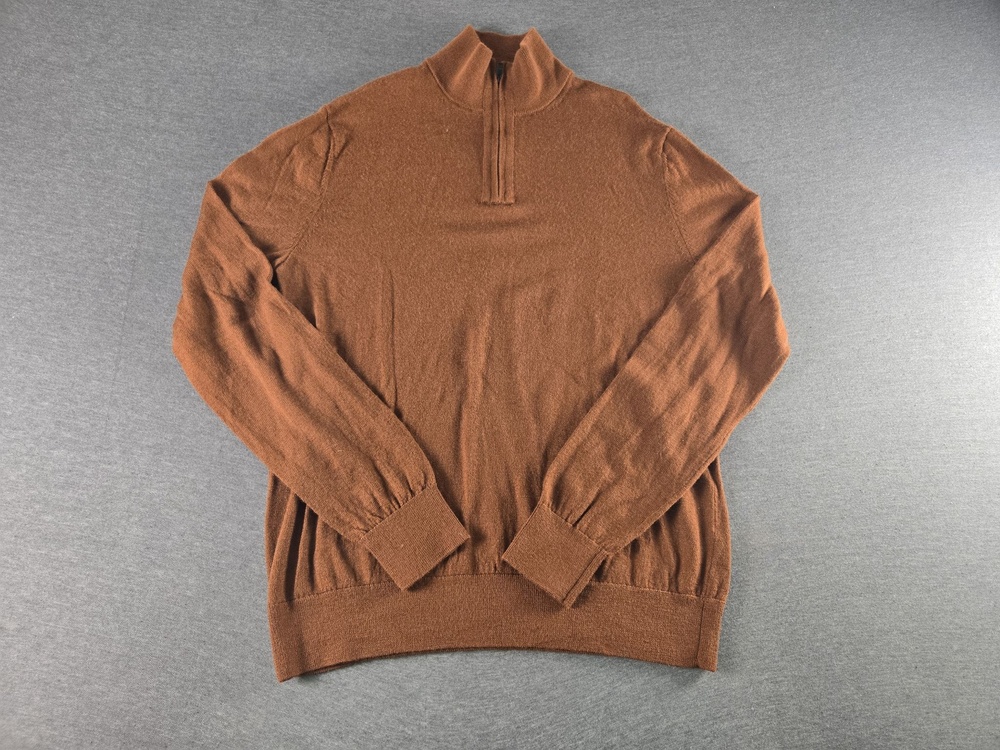 Banana Republic Sweater Mens Medium Brown 1/4 Zip Mock Neck Merino Wool Pullover